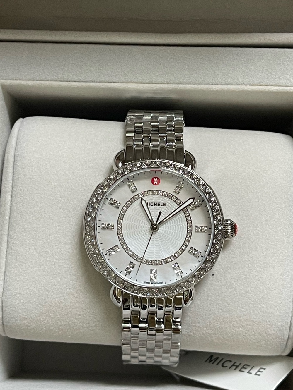 Michele Sidney Classic Stainless Steel Diamond  Women's Watch NEW